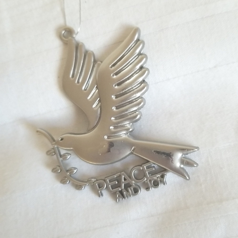 New Silver Dove Peace and Joy Ornament